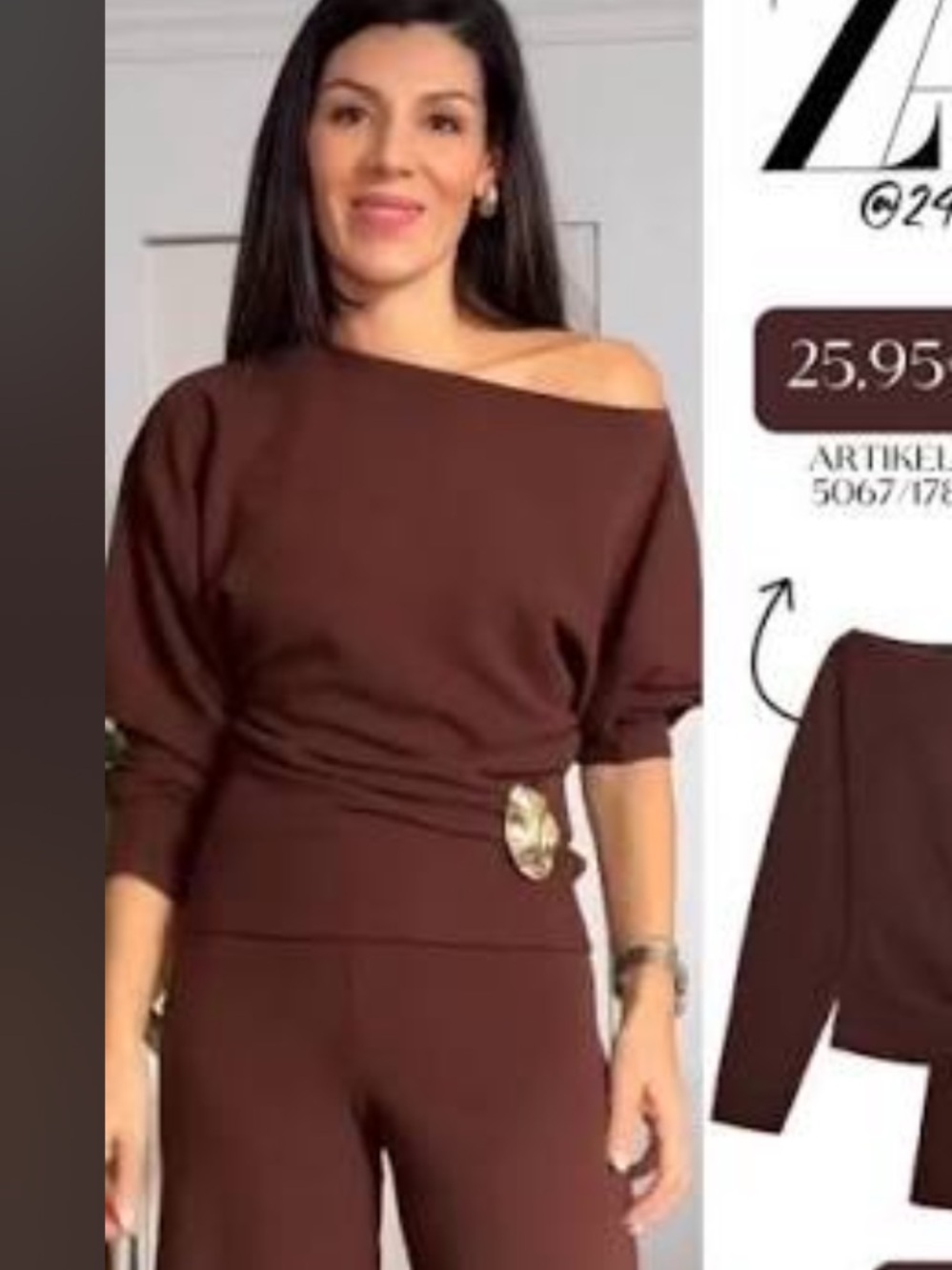 Zara Chocolate Brown Knit Top with Side Twist